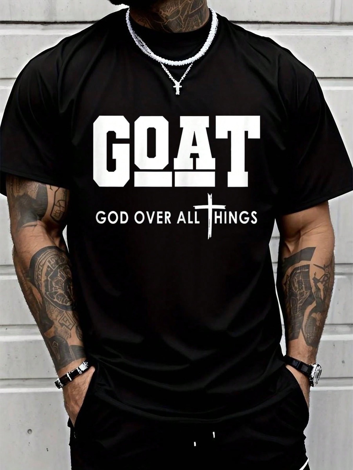 Funny Jesus Christian Printed T-Shirt Goat God Over All Things