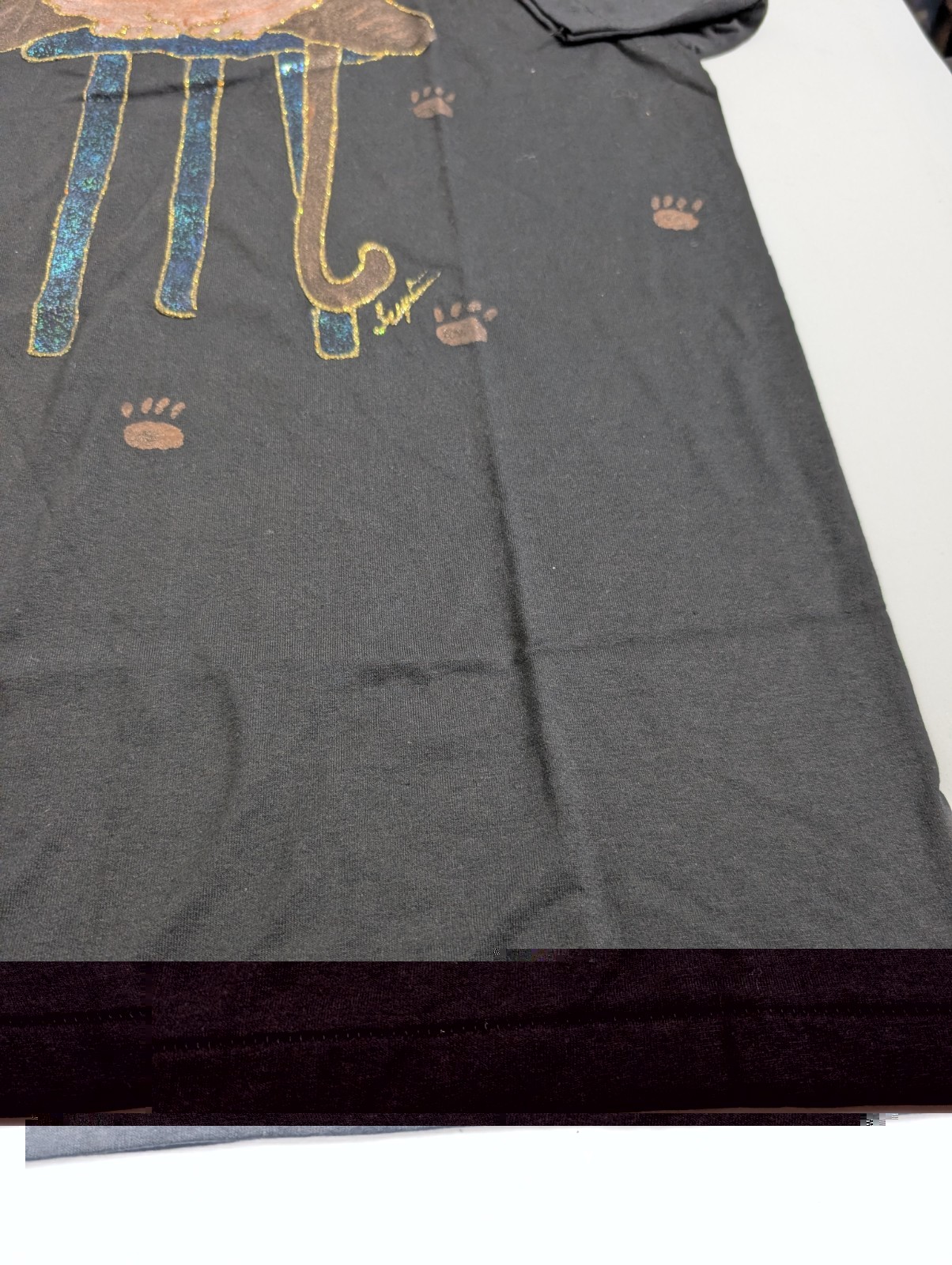 VTG 80s 90s Hand Painted Puffy Paint Cat T Shirt NOS Single Stitch USA L