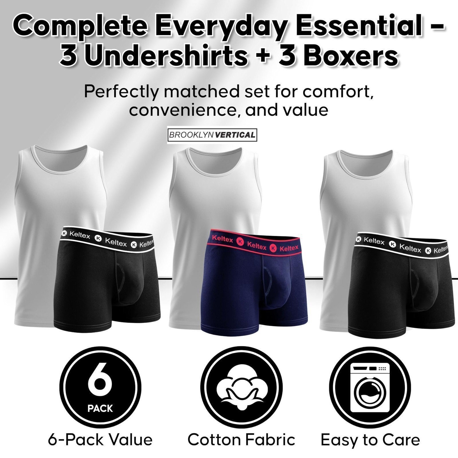 BROOKLYN VERTICAL Men’s Tank Tops & Boxers Combo 3-Pack | Ribbed Moisture-Wickin