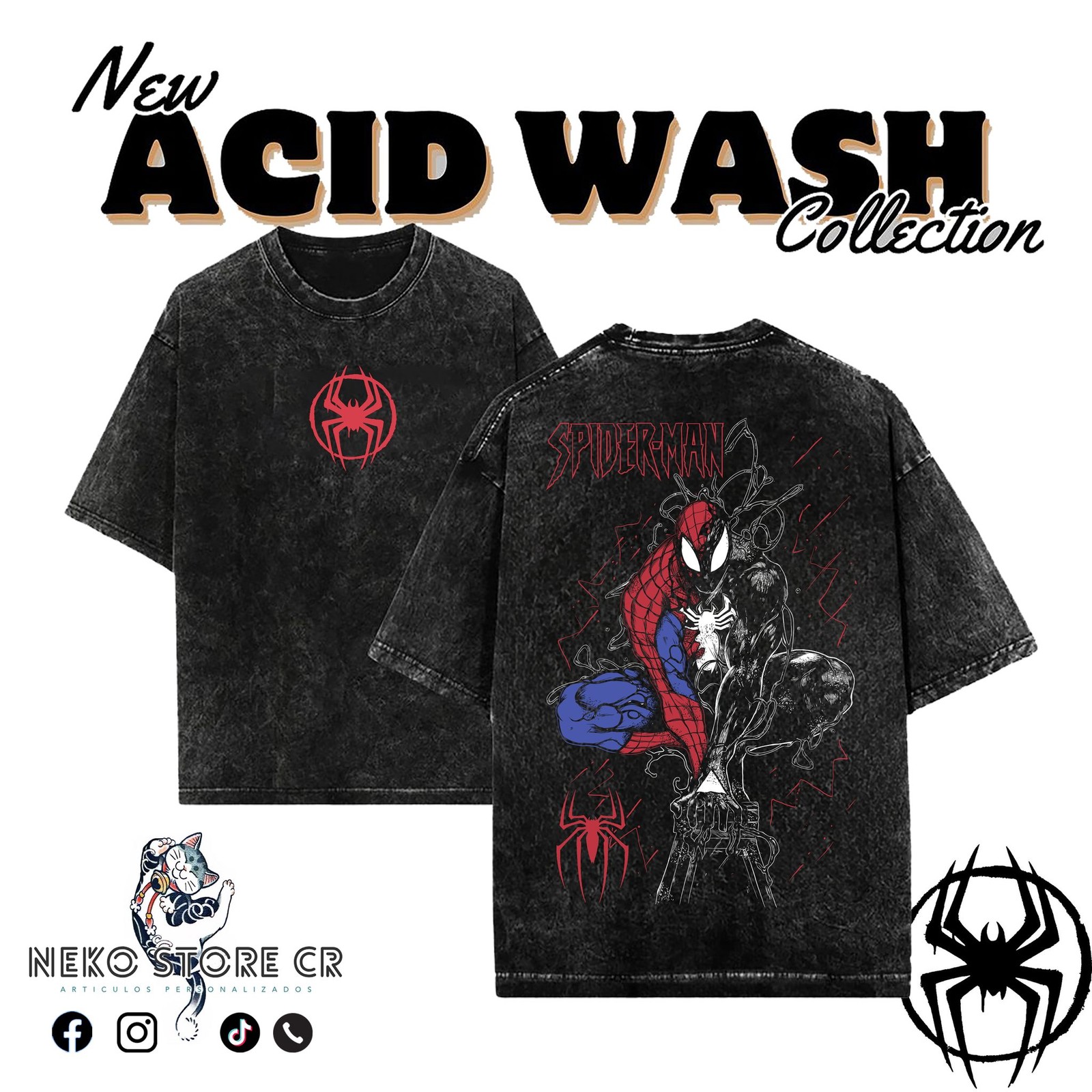 Vintage Washed Web Hero Graphic T Shirt Dark Comic Style Unisex Tee