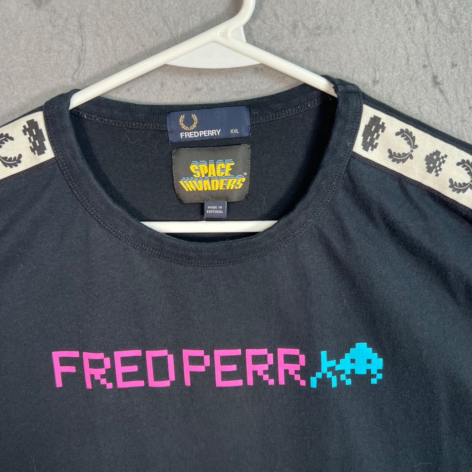 Fred Perry X Space Invaders Black T-Shirt Mens Size XXL Cotton