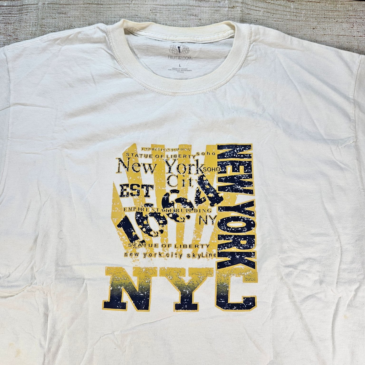 VTG Fruit of the Loom Men’s White Large L New York City Graphic T-Shirt *Dingy