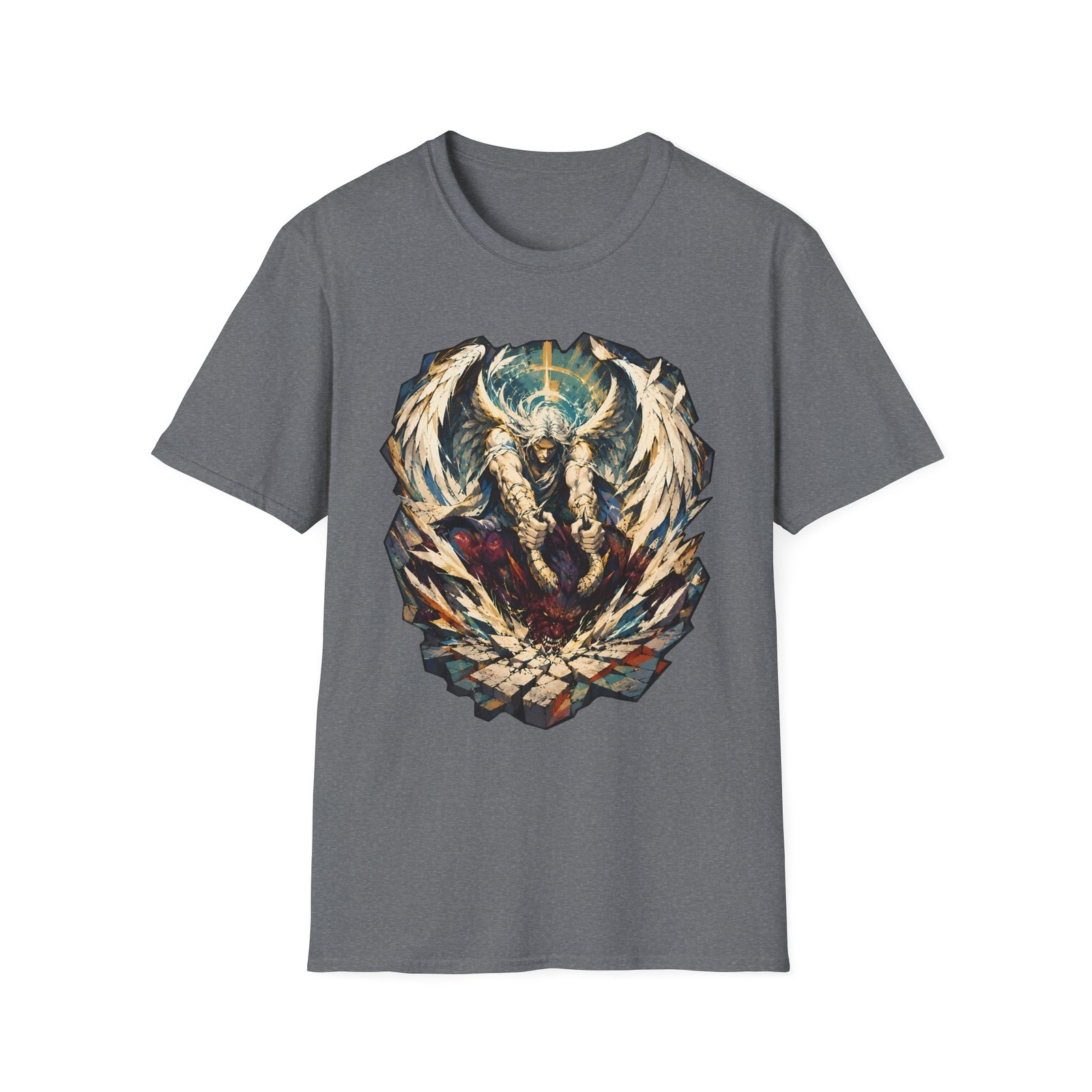 Angel Demon Battle Gothic Warrior Stone Impact Unisex Softstyle T-Shirt