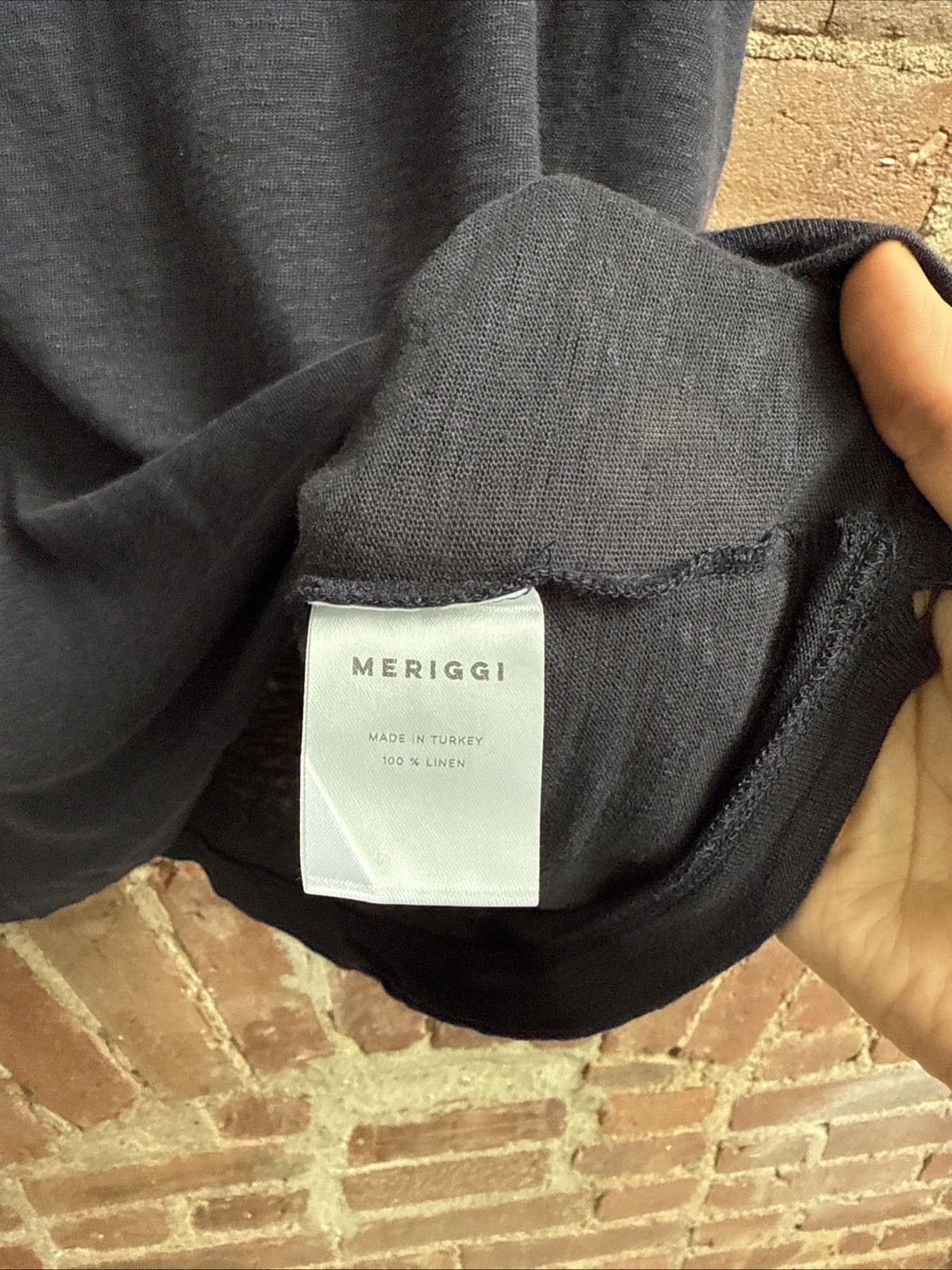 Meriggi Men’s T Shirt, Sz Large, Navy Blue 100% Linen