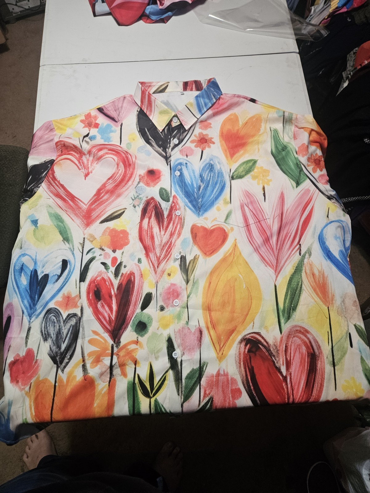 Plus 6XL Multicolor Floral Heart Collared Button-Up Top