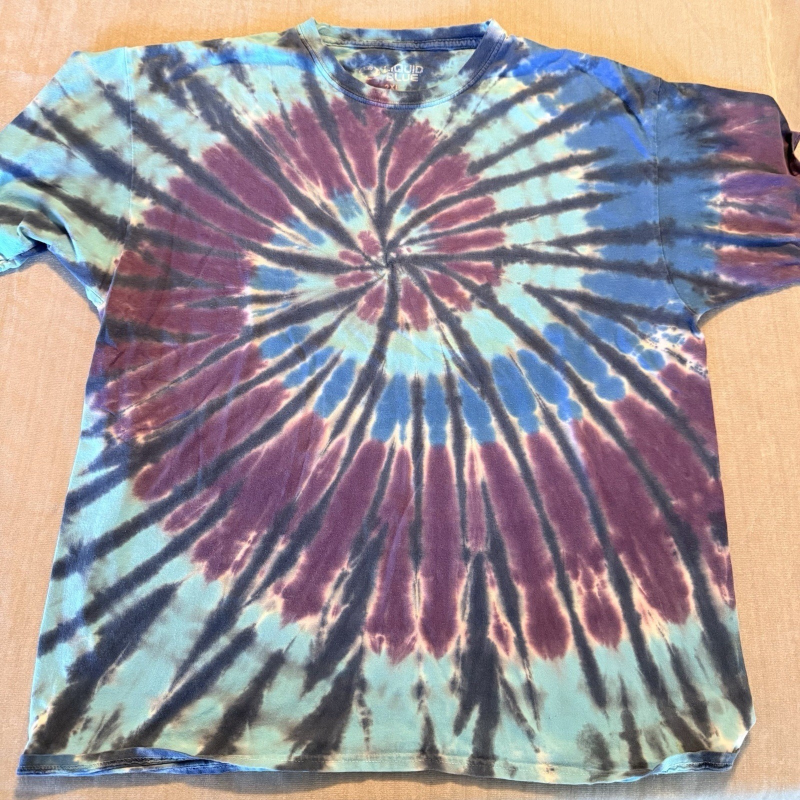 Liquid Blue Tie Dye T Shirt Adult 2XL Blue Purple Spiral Hippie Festival Tee