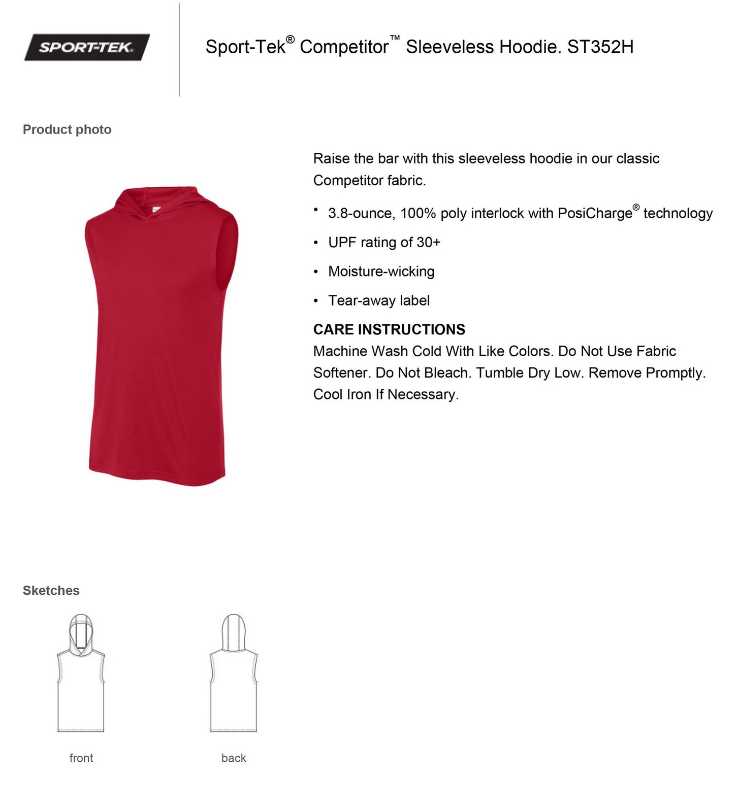 Sport-Tek Men’s Sleeveless Hoodie Muscle Performance T-Shirt ST352H