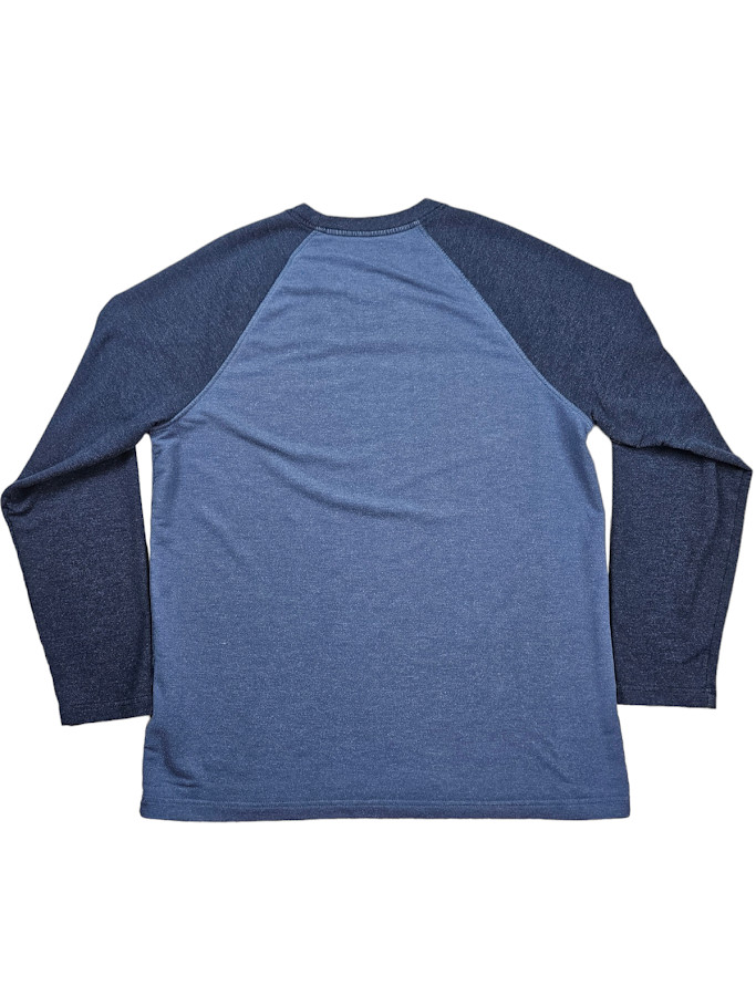Orvis T-Shirt Mens Large Navy Blue Gray Long Sleeve Tee Cotton Crew Neck Sweater