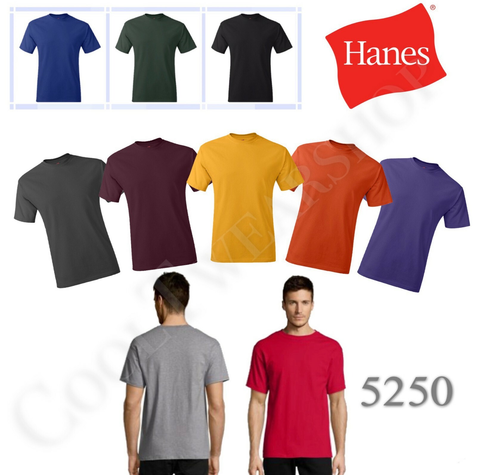Hanes Authentic Men’s Plain Crewneck Short Sleeves Tagless T Shirt 5250