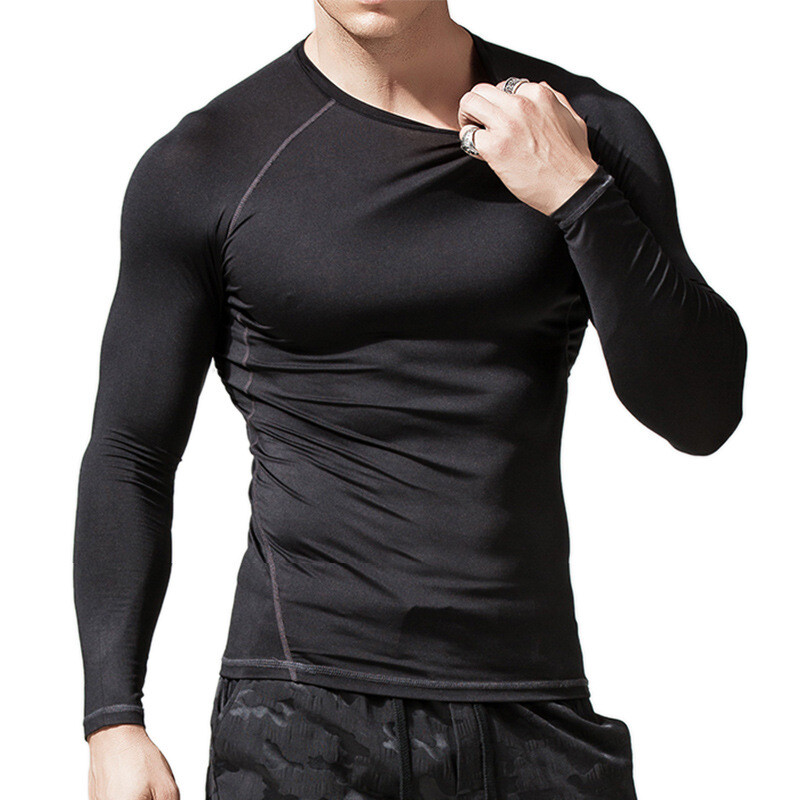 Zonbailon men’s t-shirt crew neck sports fitness high elastic tight long sleeve
