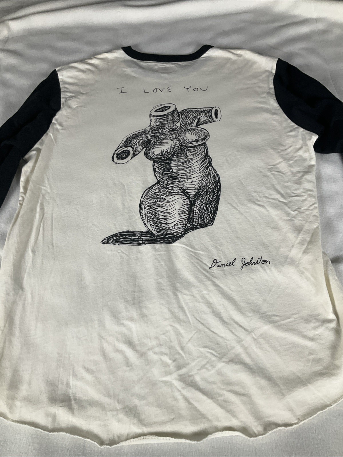 Supreme Mens White/Black Size Large Long Sleeve Shirt I Love You Daniel Johnston