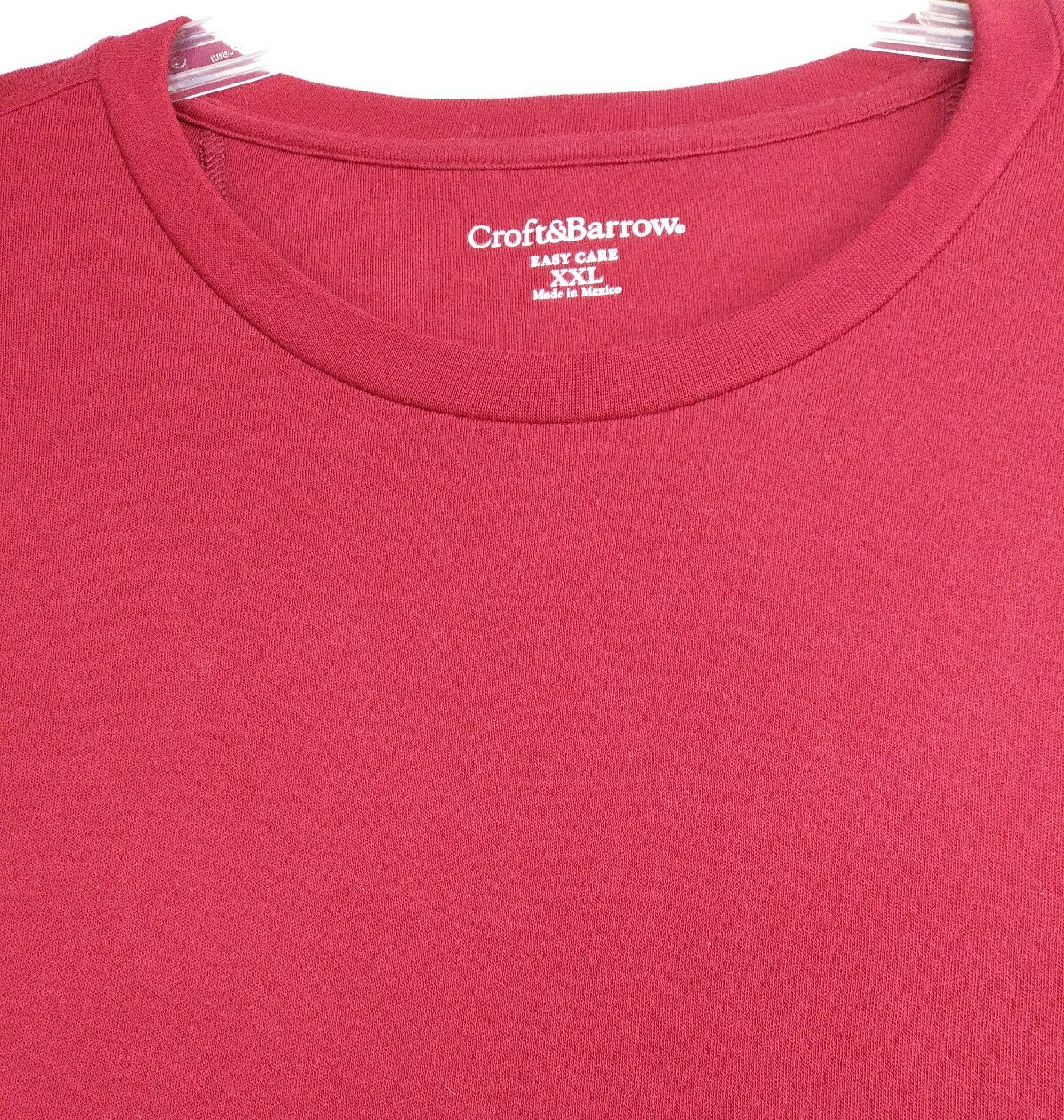CROFT & BARROW T Shirt Mens 2XL Red Classic Fit Easy Care Long Sleeve Pull Over