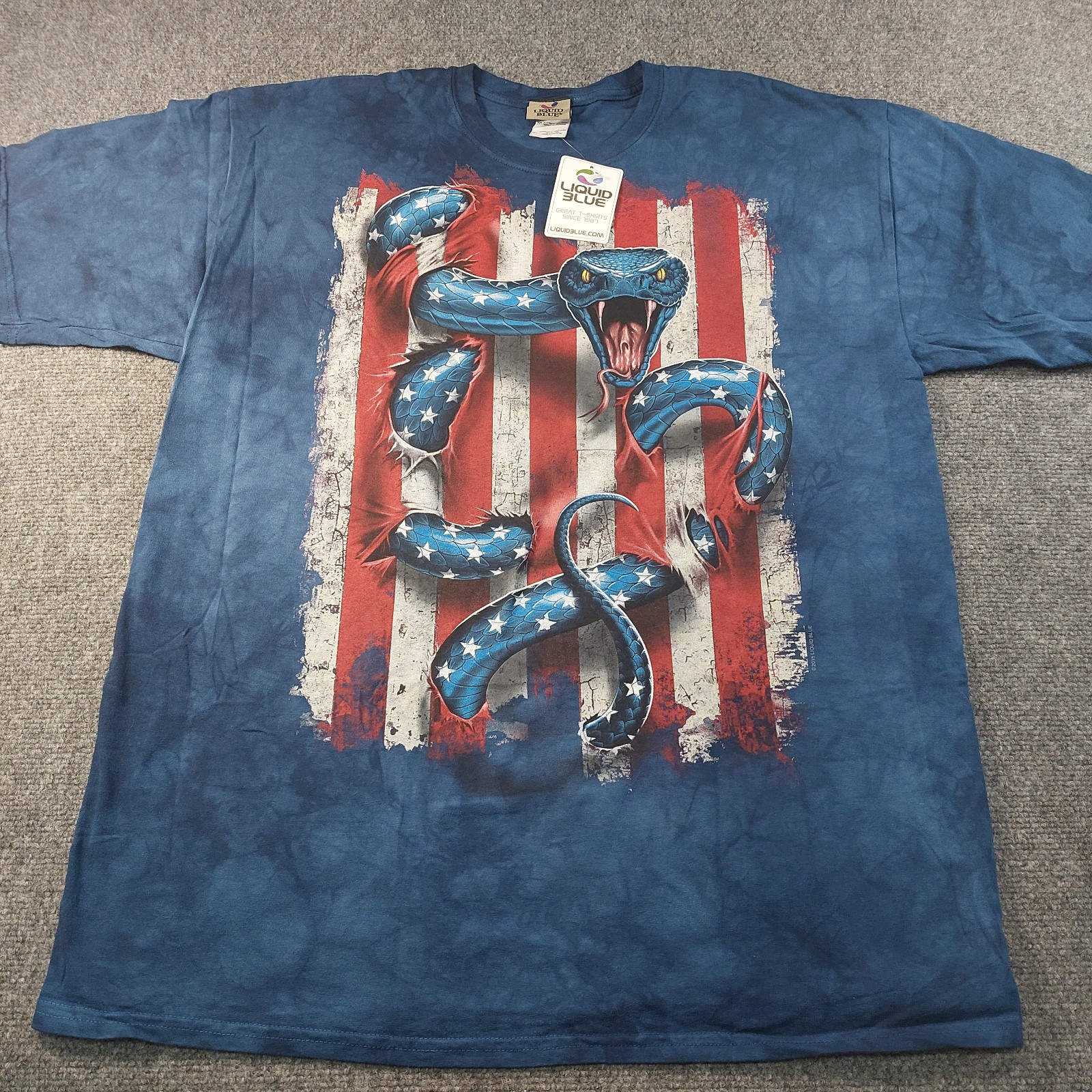 Liquid Blue American Viper Snake Flag Shirt Mens XL DEADSTOCK Blue USA Patriotic