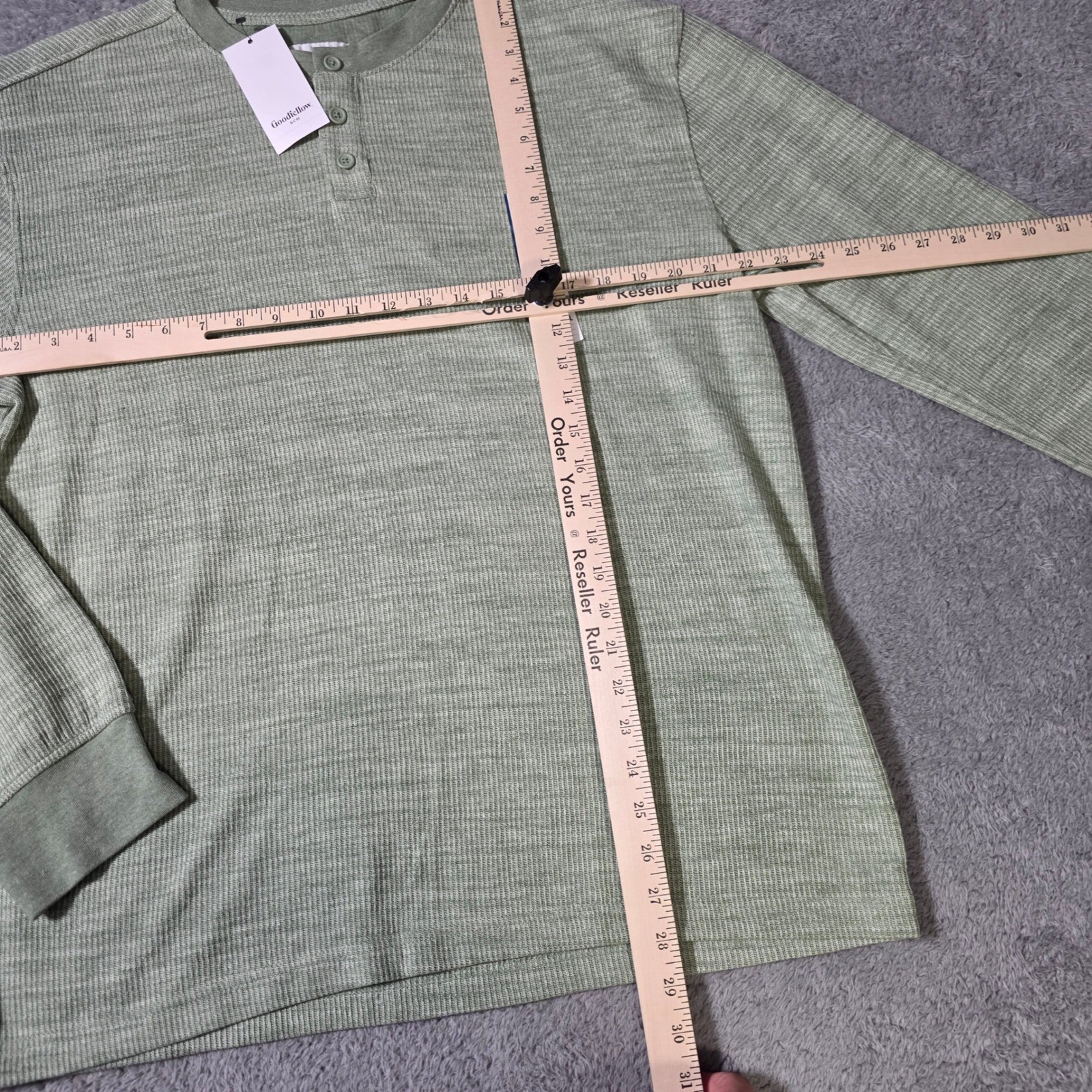 Goodfellow Mens L Henley Shirt Sage Green Long Slv Waffle Textured Cotton Blend