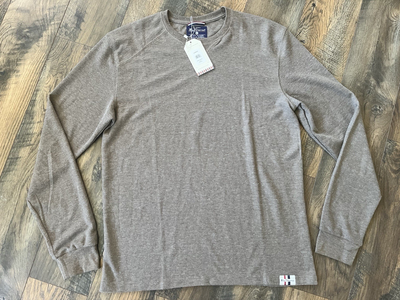 Men Ben Sherman Thermal Waffle-Knit Long Sleeve Brown Shirt Loungewear NWT $52 L