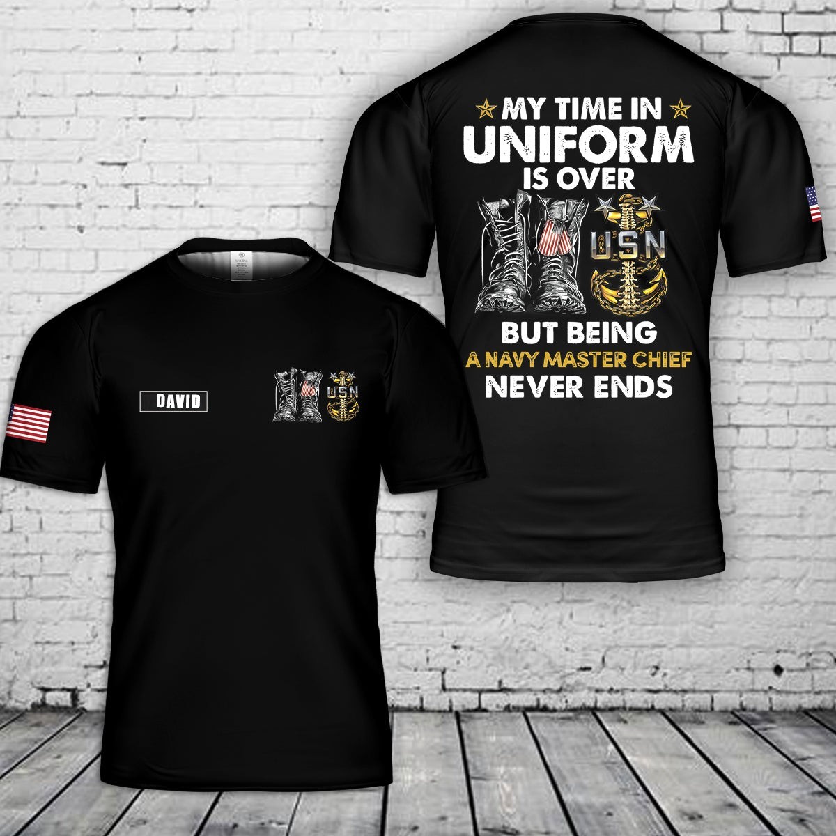 Custom Name US Navy Master Chief Anchor Backbone 3D T-Shirt Military AOP SHirt