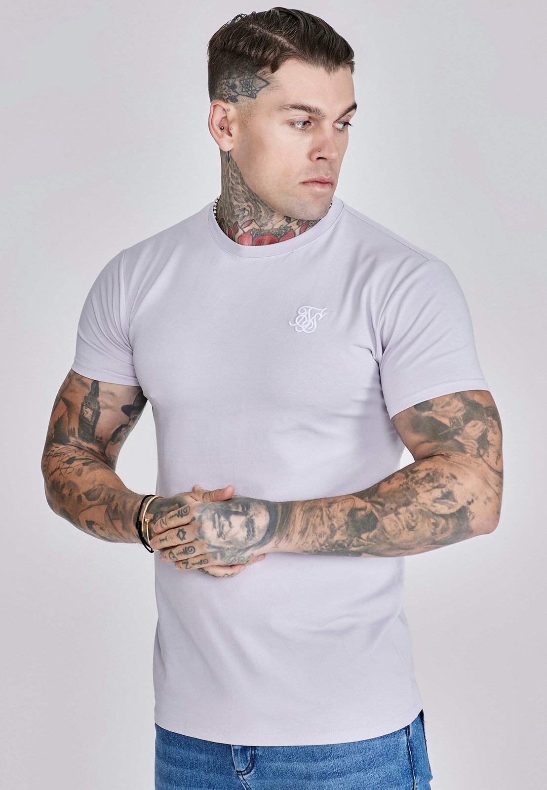 SikSilk Men’s Muscle Fit Crew Neck Essentials T-Shirt Tee Lilac