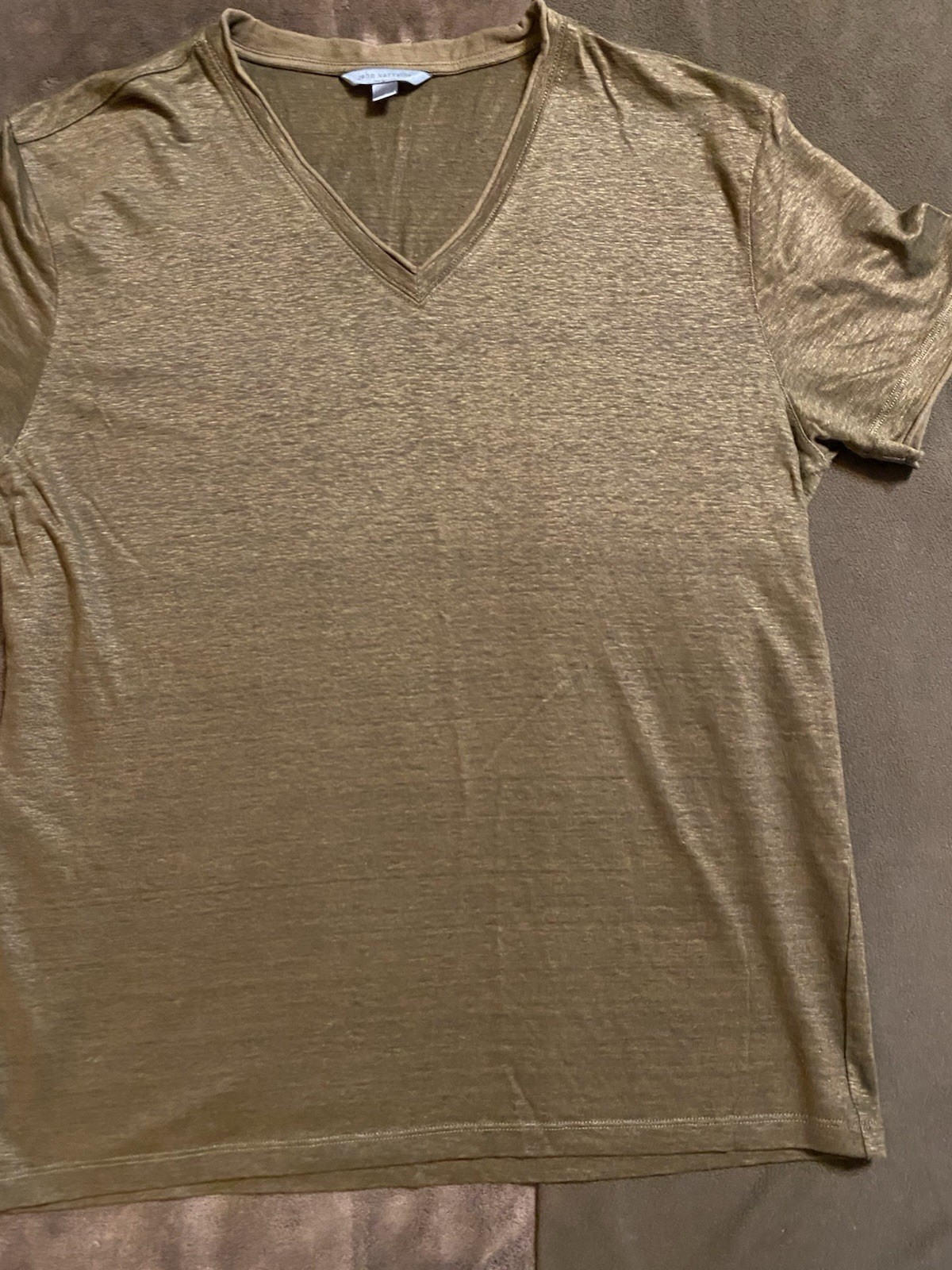John Varatos Collection T Shirt 100% Linen Raw Edging Brown Large Quiet Luxury