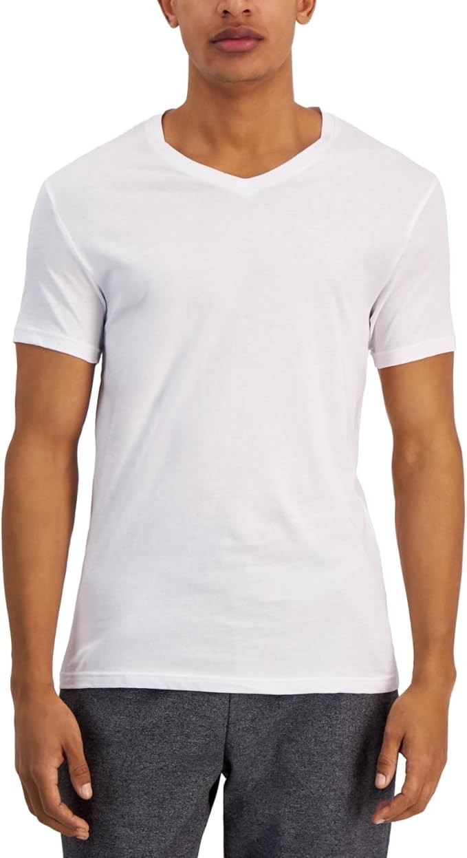 Alfani Men Regular fit 4 pack V Neck Shirt Large White Solid