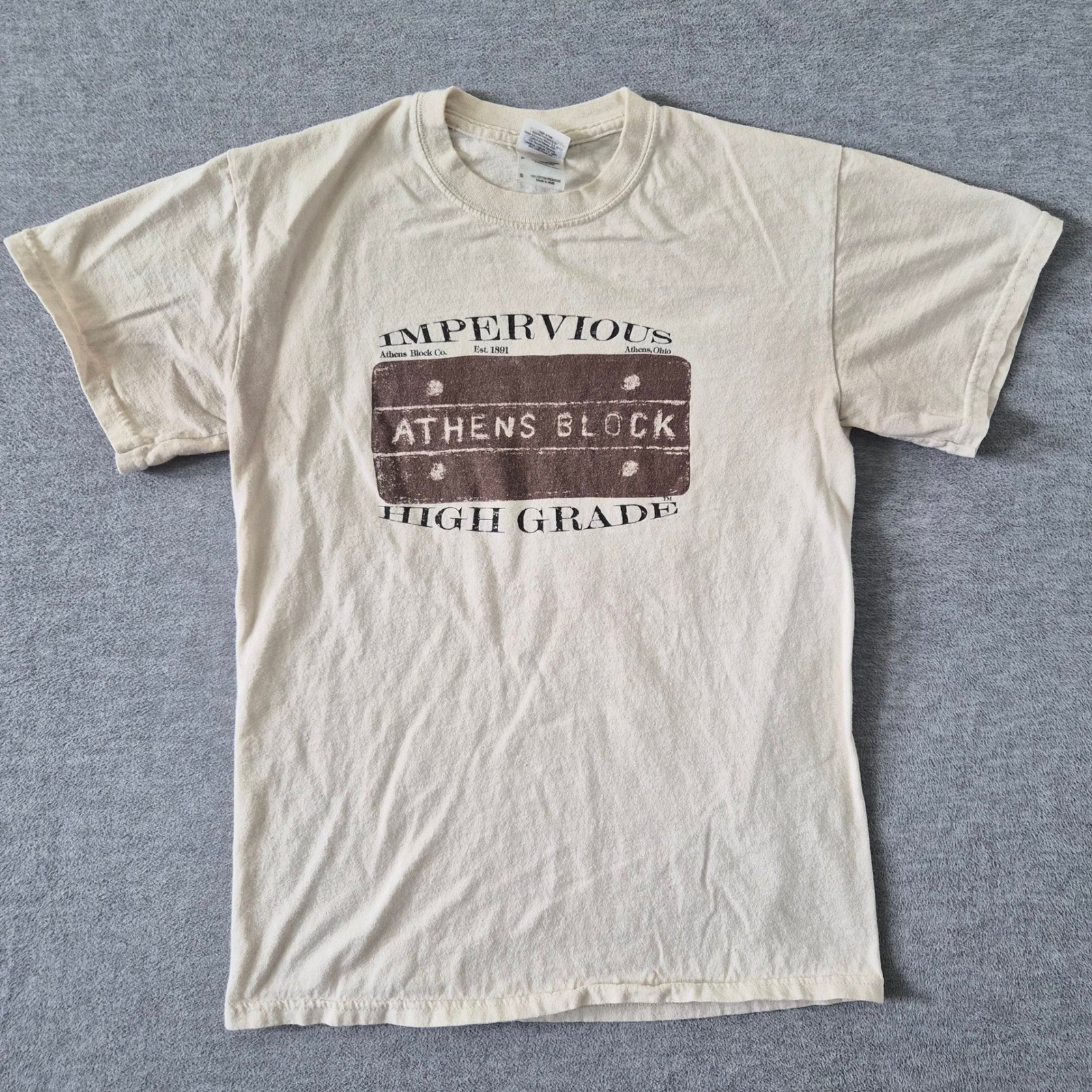 Gildan Mens Impervious Athens Block Co Ohio Graphic T-Shirt Cream Small S