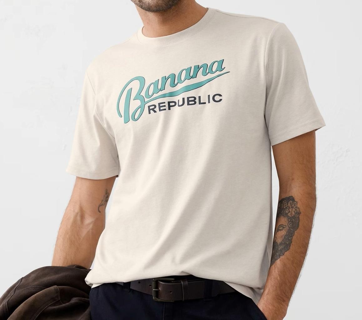 Mens BANANA REPUBLIC Sporty Script Graphic Tee PREMIUM WASH T-Shirt LARGE *K1