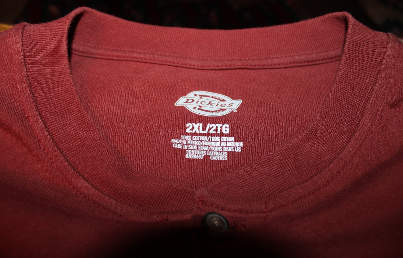 Mens Dickies 2 XL 100% Cotton Burgundy Henley T Shirt Long Sleeve With Pocket