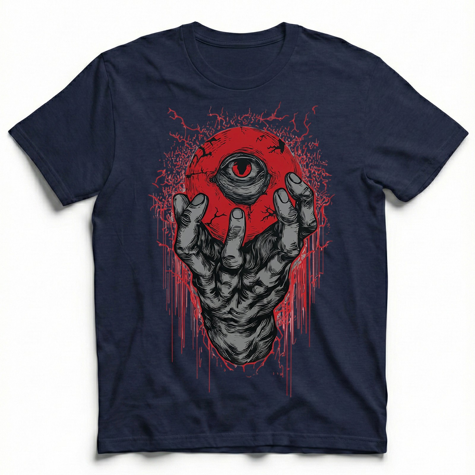Demon Hand Holding Red Eyeball Horror Dark Gothic T-Shirt Occult Satanic Art Tee