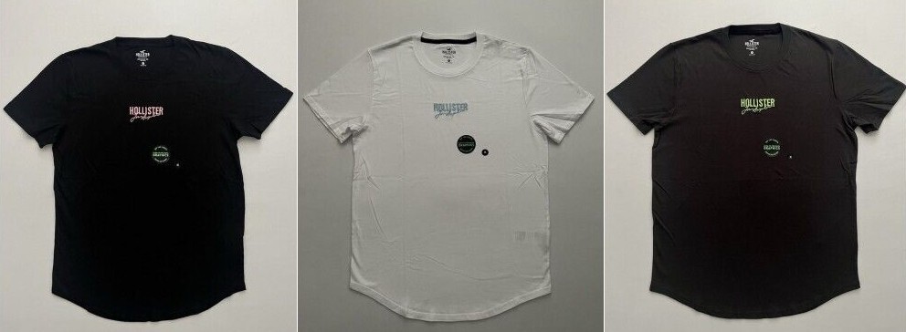 Hollister Men’s Glow-In-The-Dark Graphic T-Shirt Curved Hem Logo Tee XS S M L XL