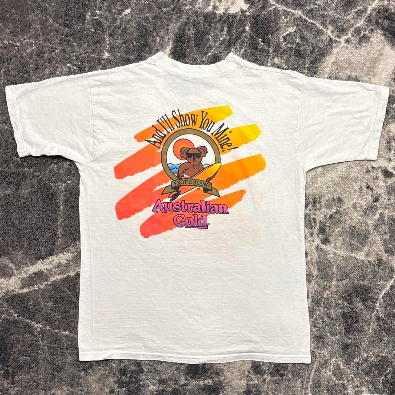 Vintage Art Shirt Mens Large Australian Gold Sunscreen 90s Tanning Funny Beach
