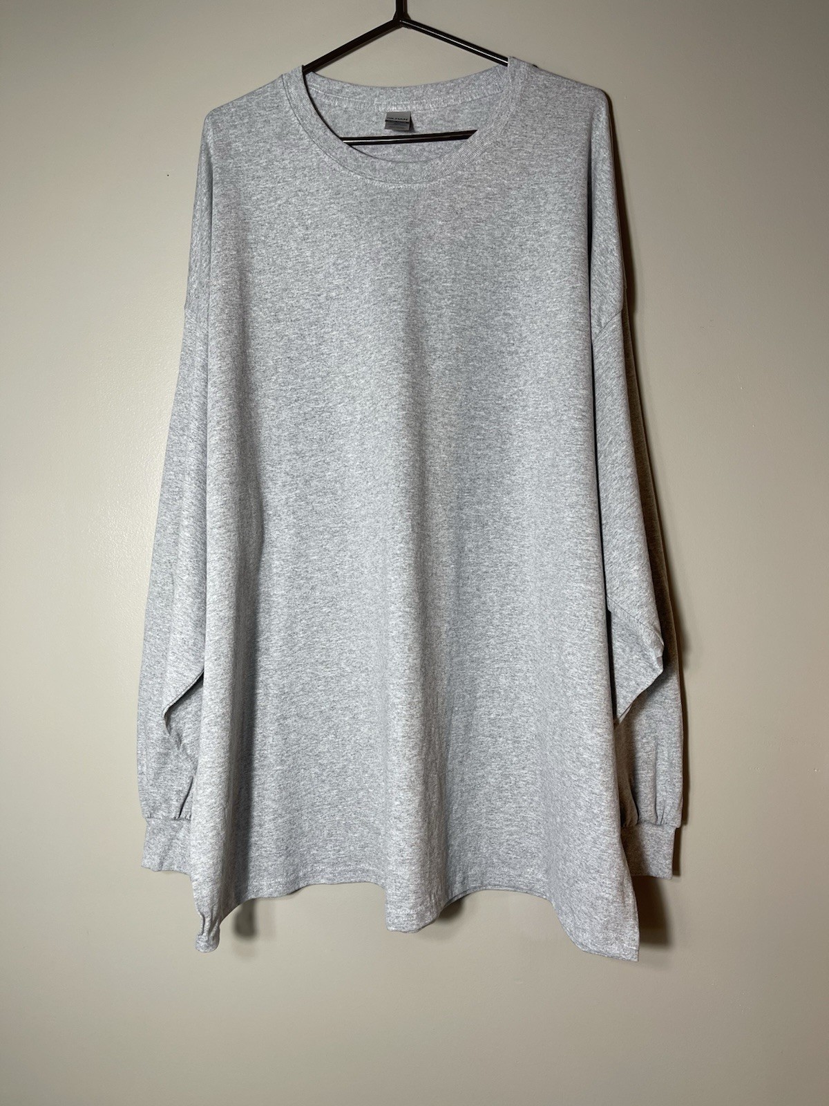 Gildan Men’s Long Sleeve T-Shirt Heavy Cotton Plain Blank Gray Tee Sz 4XL New