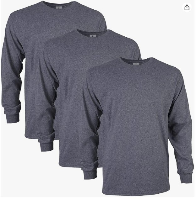 Gildan Ultra Cotton Long Sleeve T-Shirt Style G2400, Dark Heather (3 Pack)- 2XL
