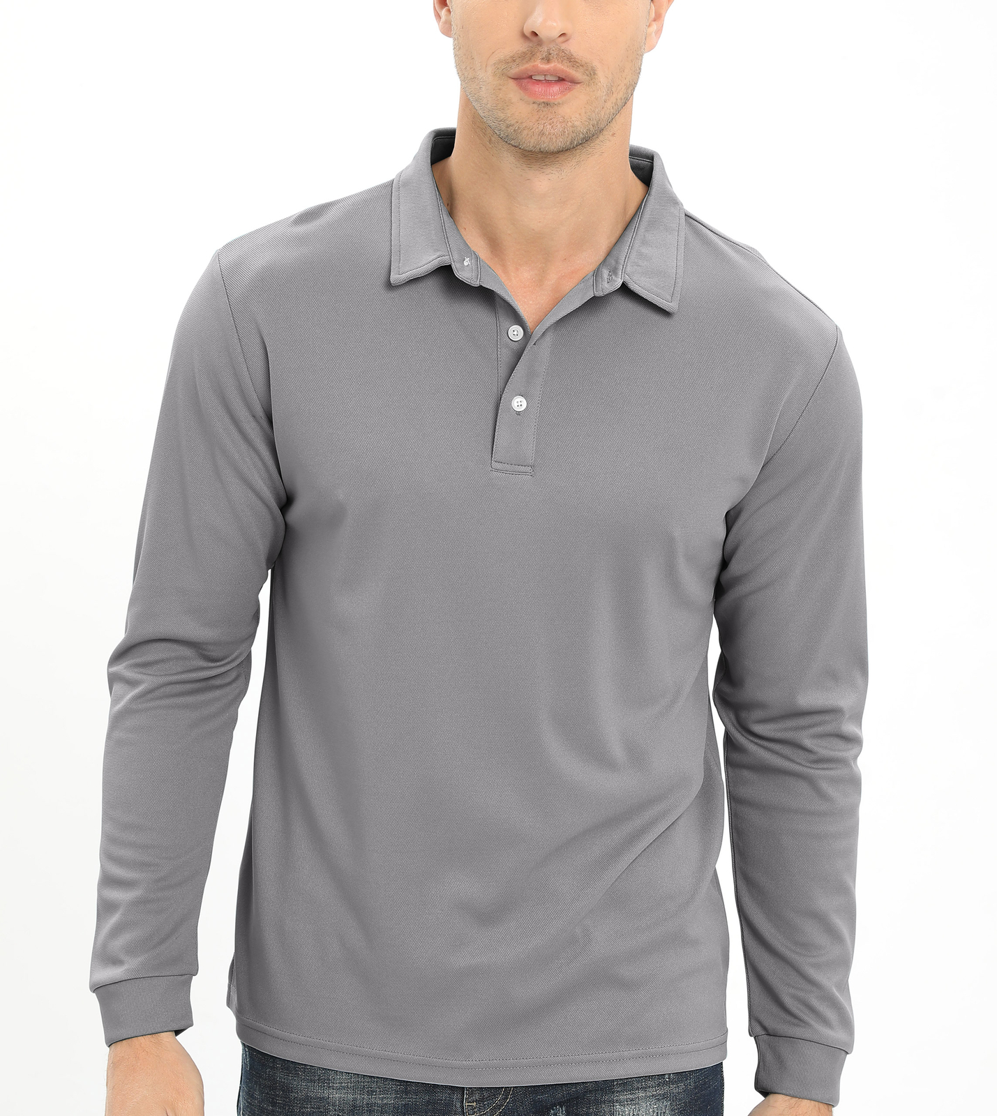 Men’s Polo Shirt Long Sleeve Outdoor Golf T Shirt 3-Button Quick Dry Lightweight