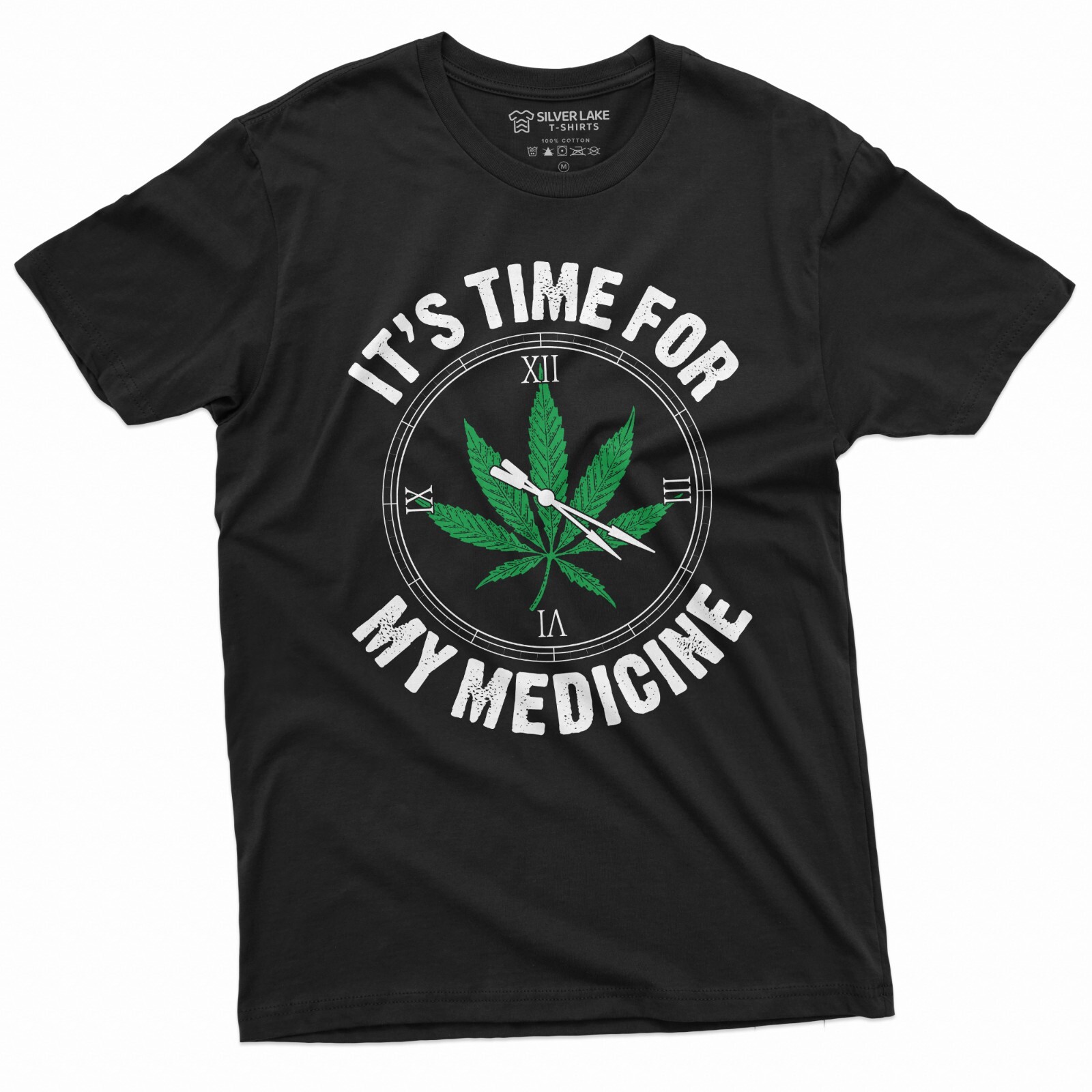 Men’s Marijuana Weed Funny T-shirt Time for Medicine 4:20 Clock Cannabis Tee