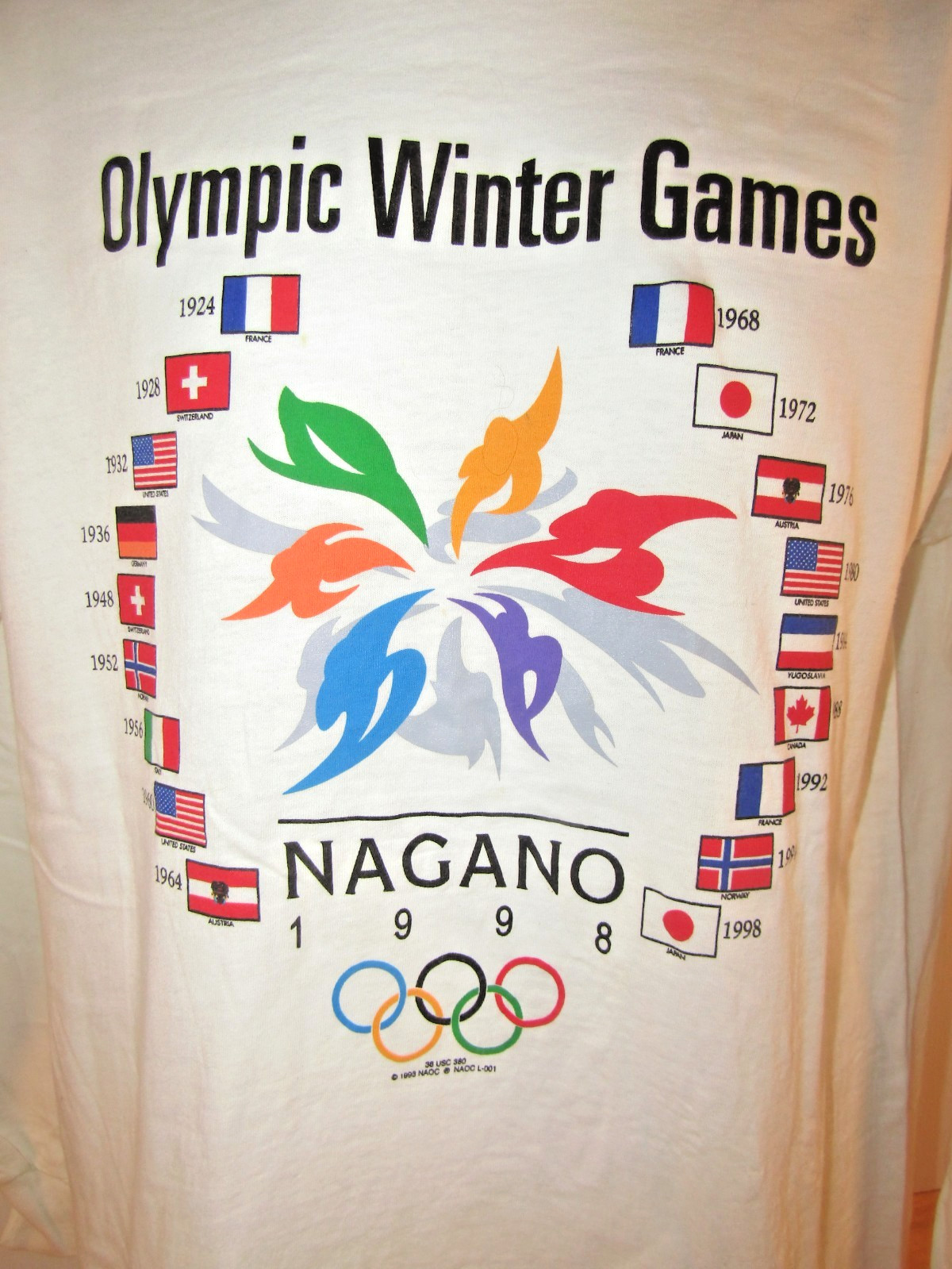 VTG Orig. Nagano 1998 Olympic Winter Games Crew Neck T-Shirt Men’s Large / 42″