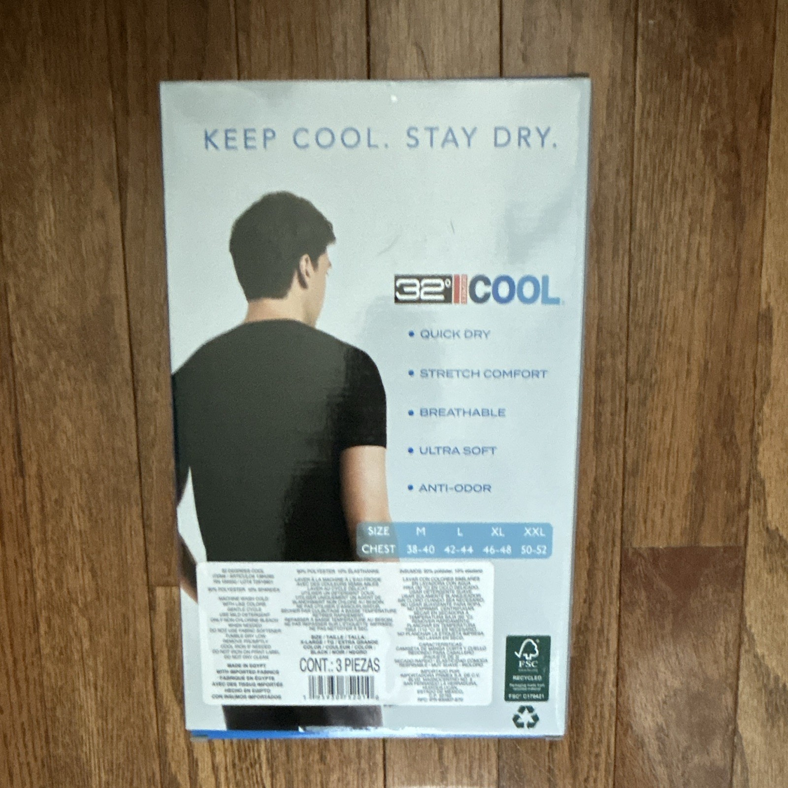 32 Degrees COOL Men’s 3-Pack Quick Dry Anti-Odor Crew Neck T-Shirt Black XL