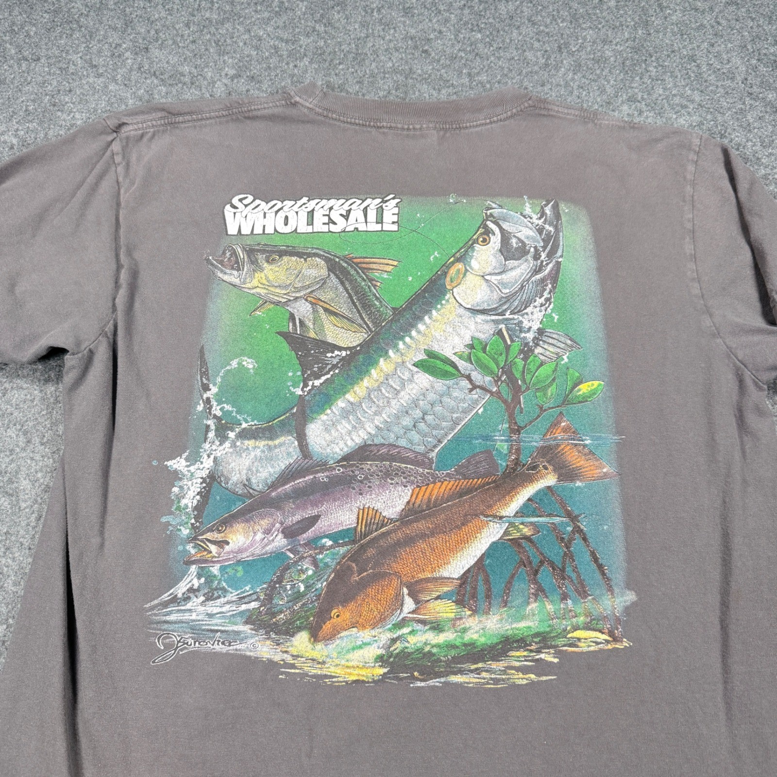 Comfort Colors Sportsmans Wholesale Fishing Graphic Pocket T-Shirt Gray Mens L
