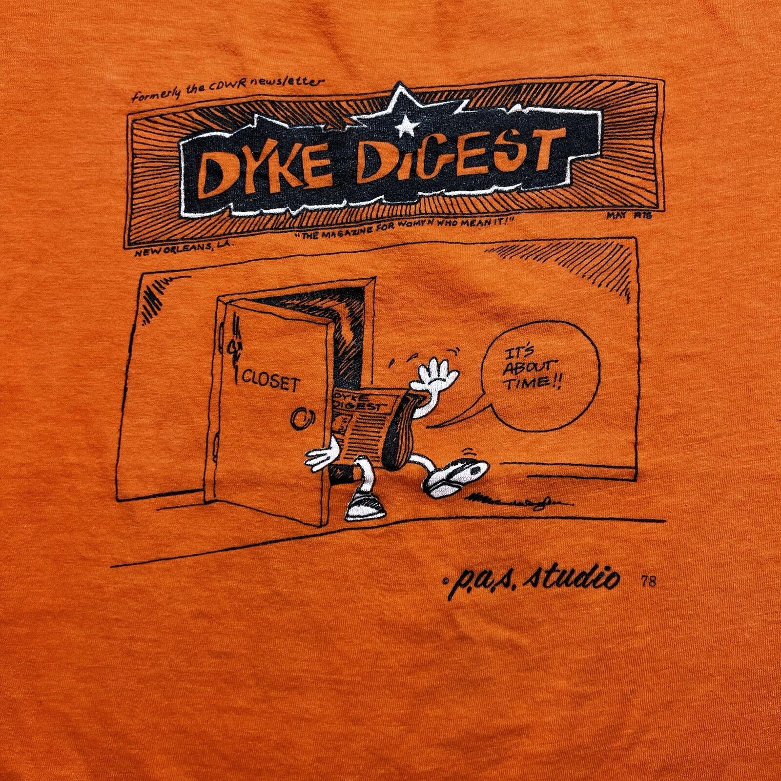 Vintage 1978 70s Dyke Digest CDWR Coming Out Newspaper Comic Shirt Size Large