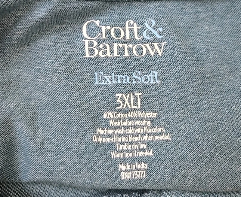 Men’s 3XLT Tshirt. Henley Style Teal Shirt, Preowned Long Sleeves Top