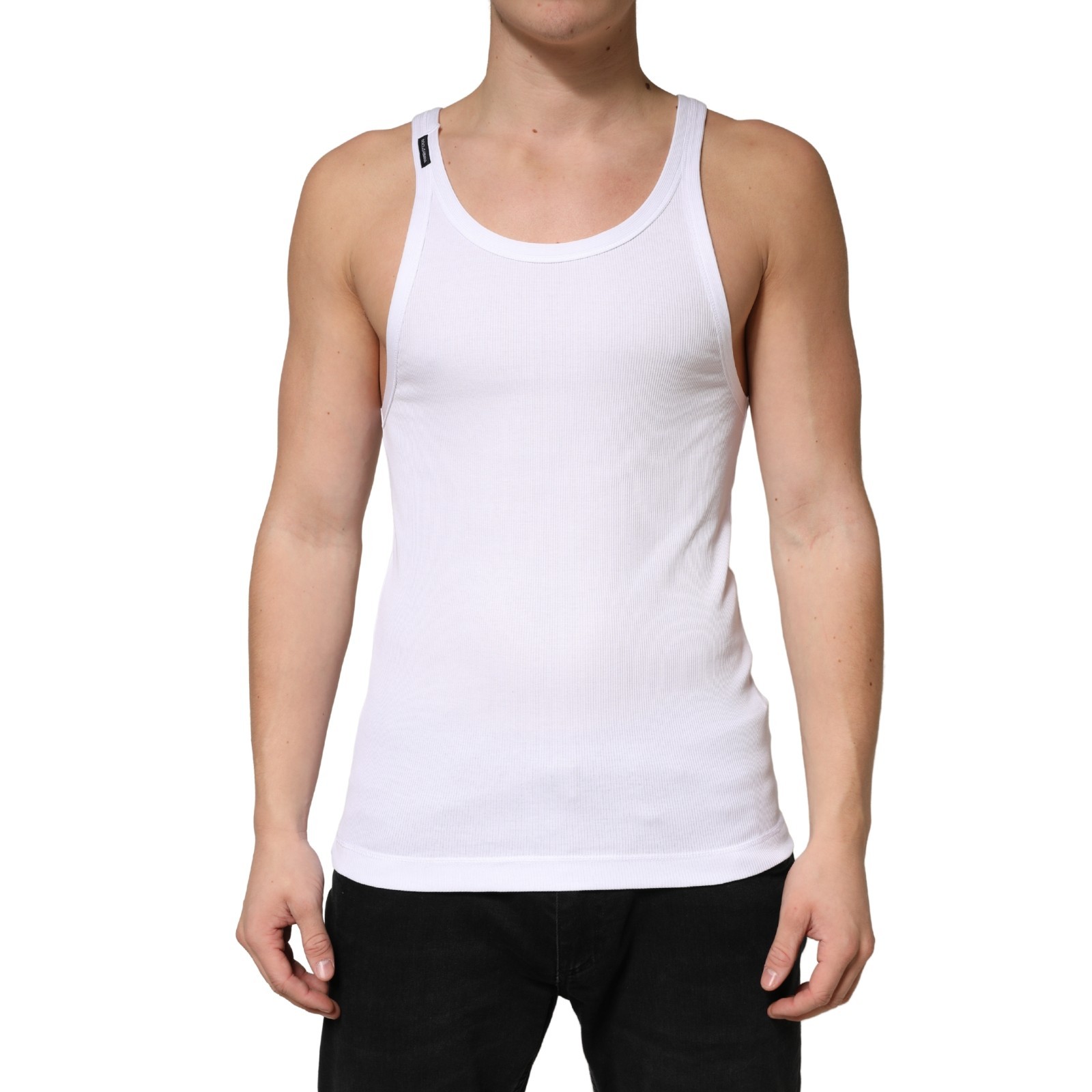 DOLCE & GABBANA T-shirt White Ribbed Cotton Sleeveless Tank Top IT48/US38/M $180
