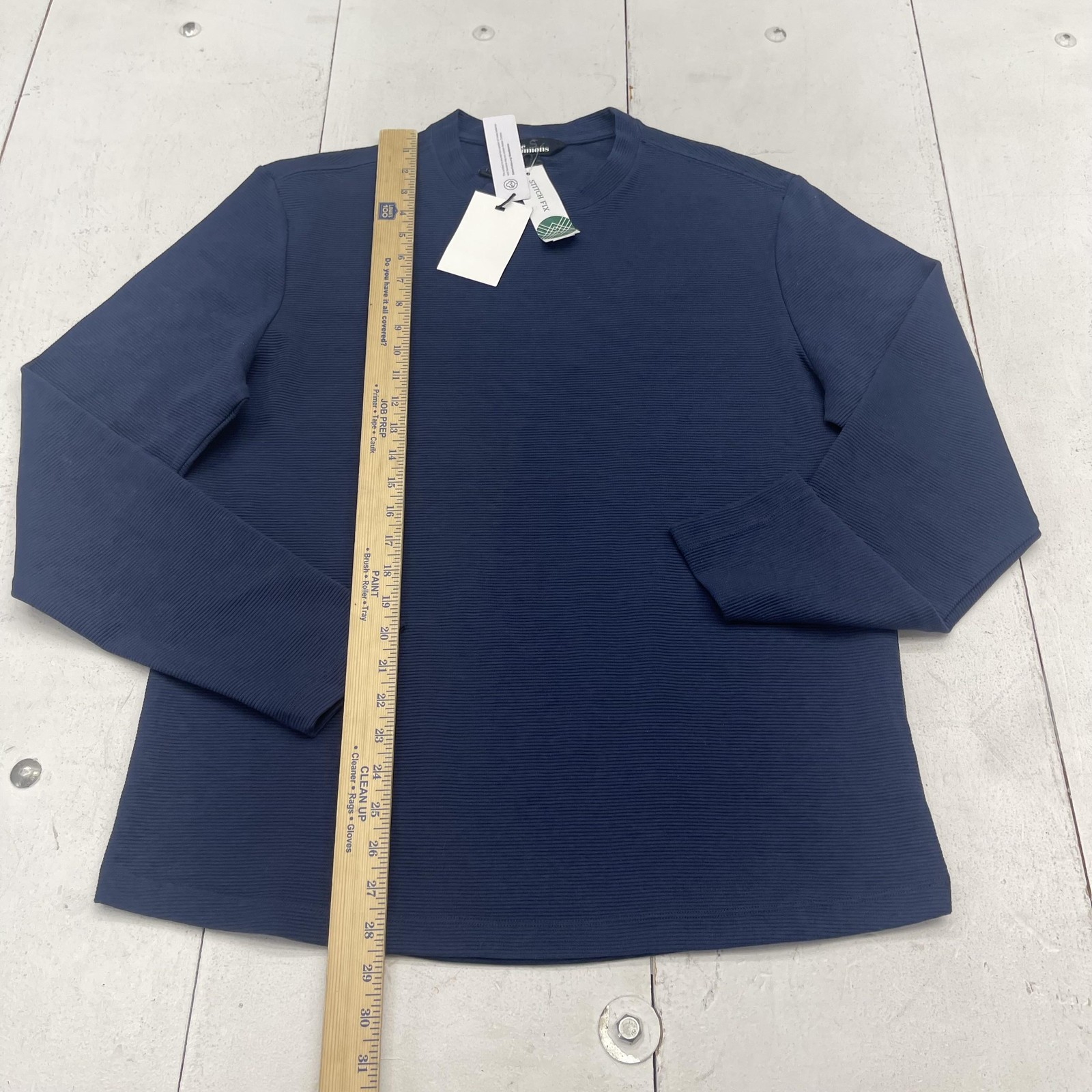 The Commons Shirt Mens Large Blue Long Sleeve Rib Knit Crewneck Stretch Tee