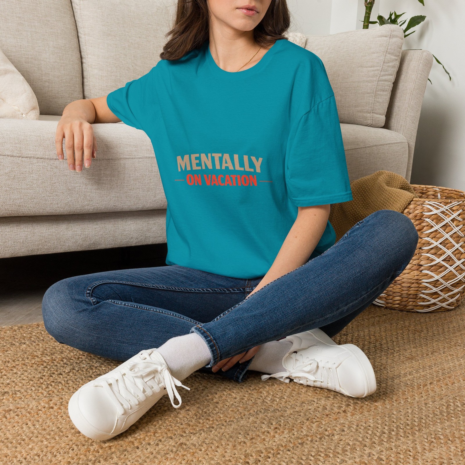 Mentally On Vacation Retro Minimalist Graphic Tee | Unisex Vintage Style Shirt