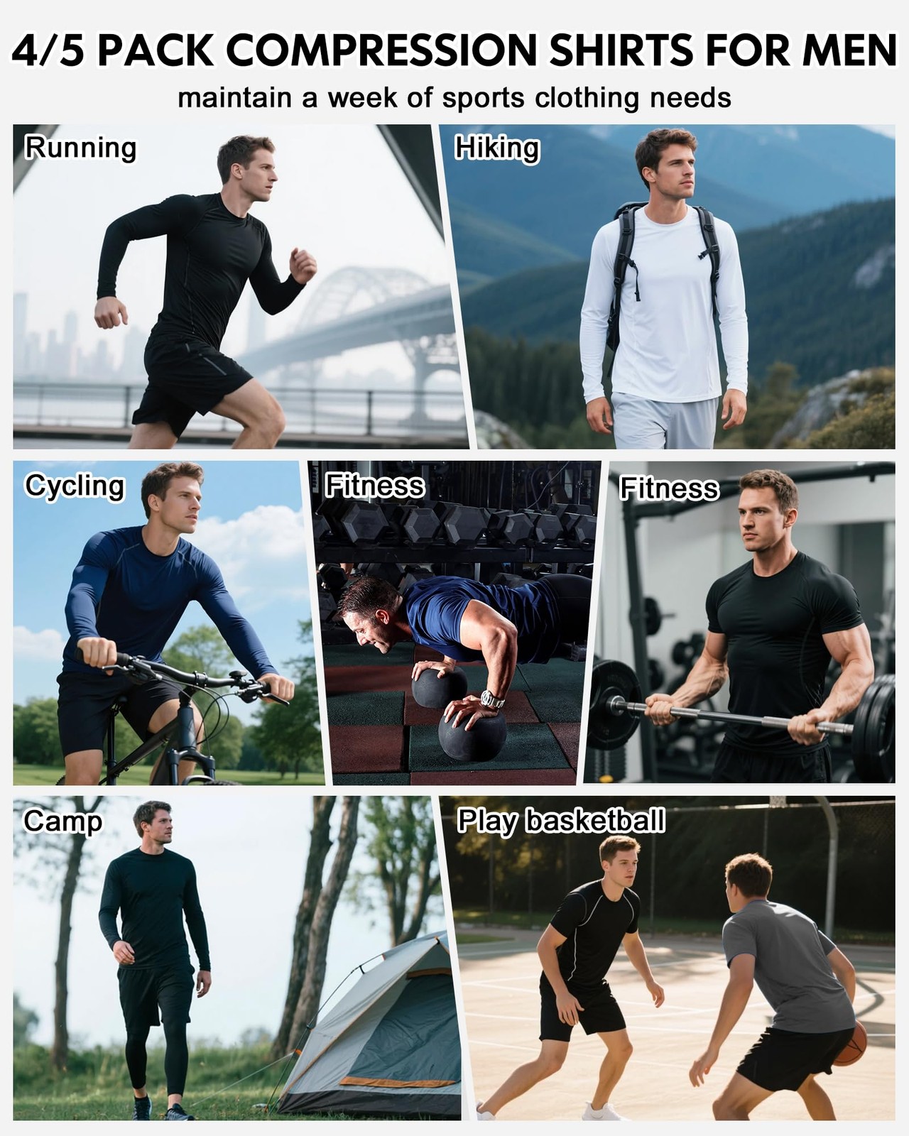 4 Pack Men’s Compression Shirts Long Short Sleeve Dry Cool Rash Guard XX-Small