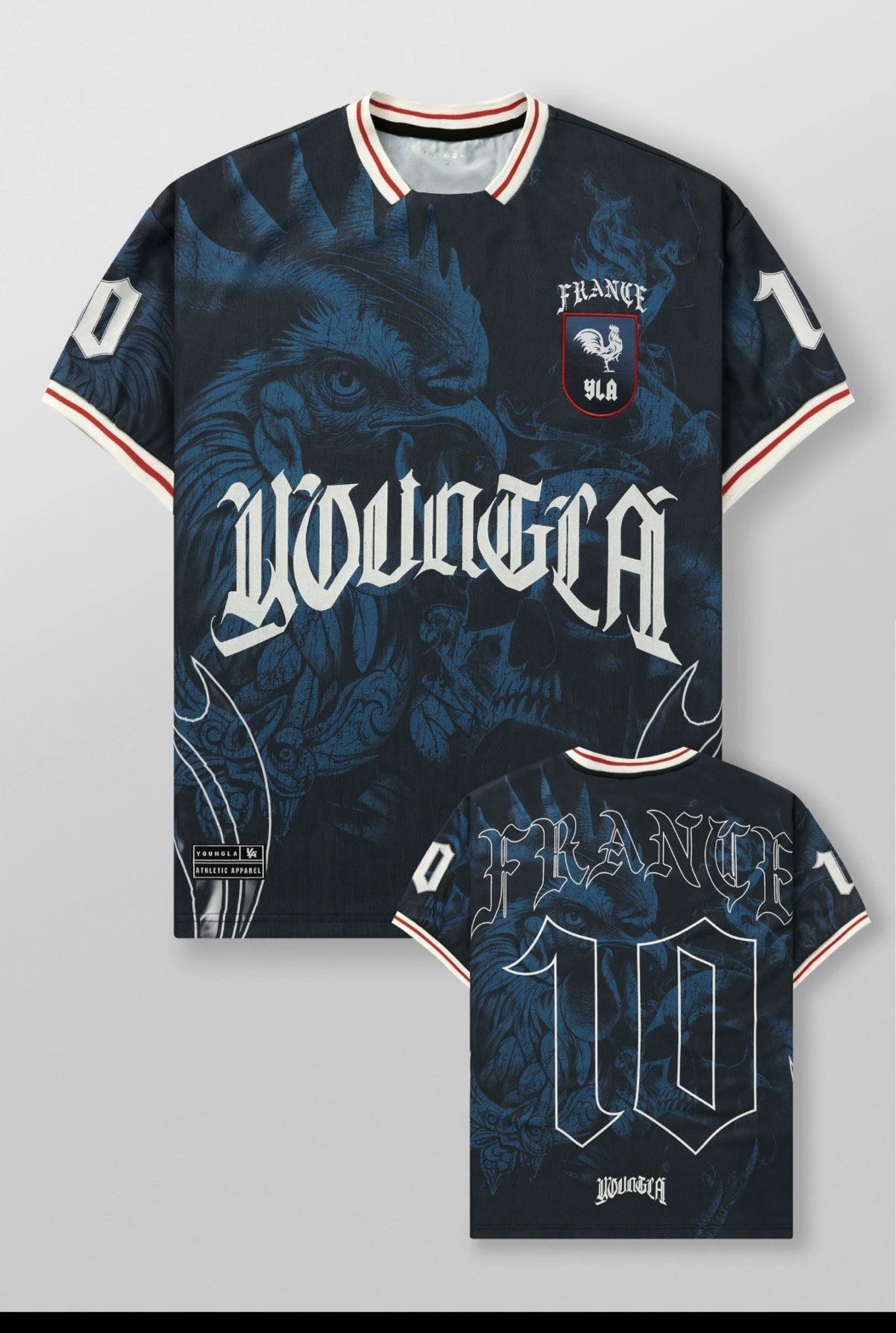 YoungLA France Graphic Print Logo Crew Neck Short Sleeve T-Shirt Men’s L Blue