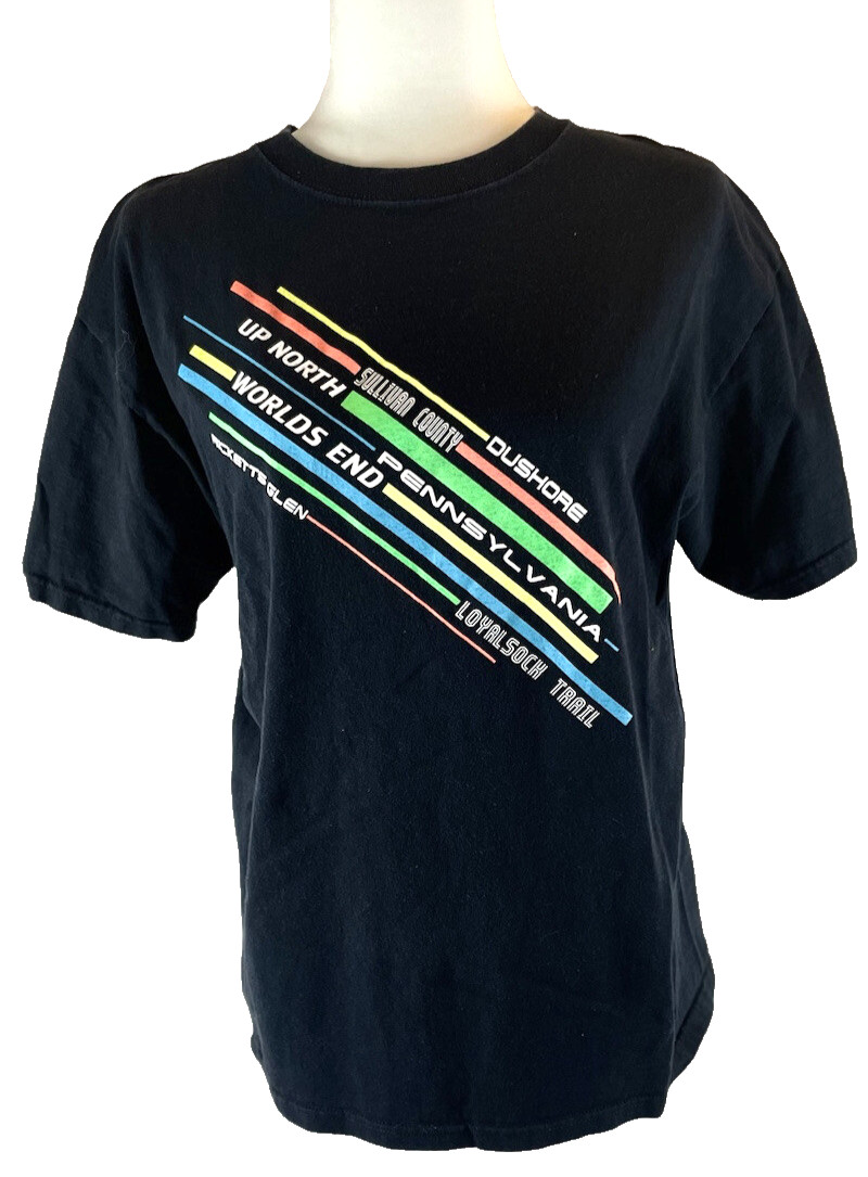 Y2K PENNSYLVANIA Black T Shirt Top Up North Worlds End Size M neon PA FOX RETRO