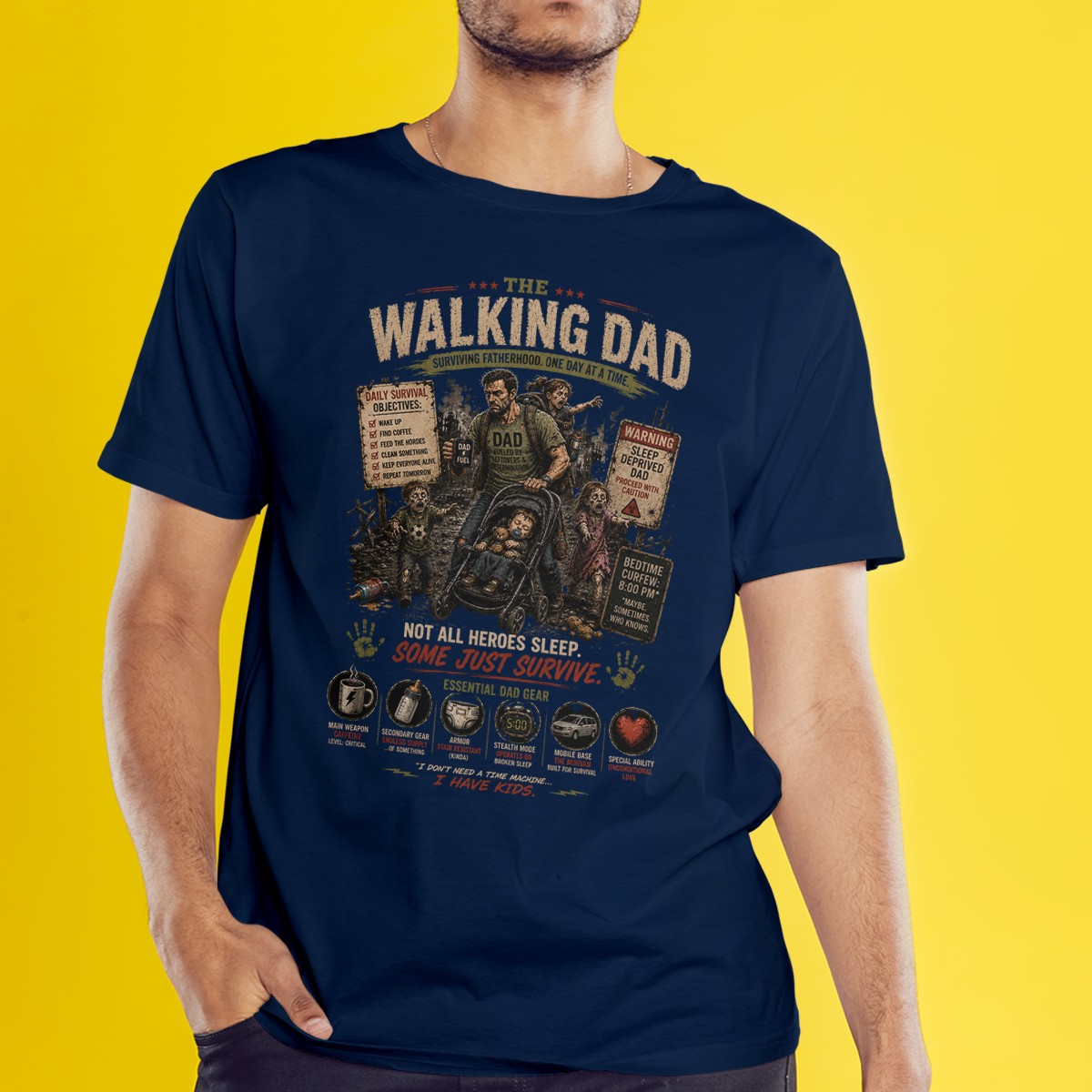 The Walking Dad Surviving Fatherhood Mens T-Shirt Zombie Parody Gift For Him