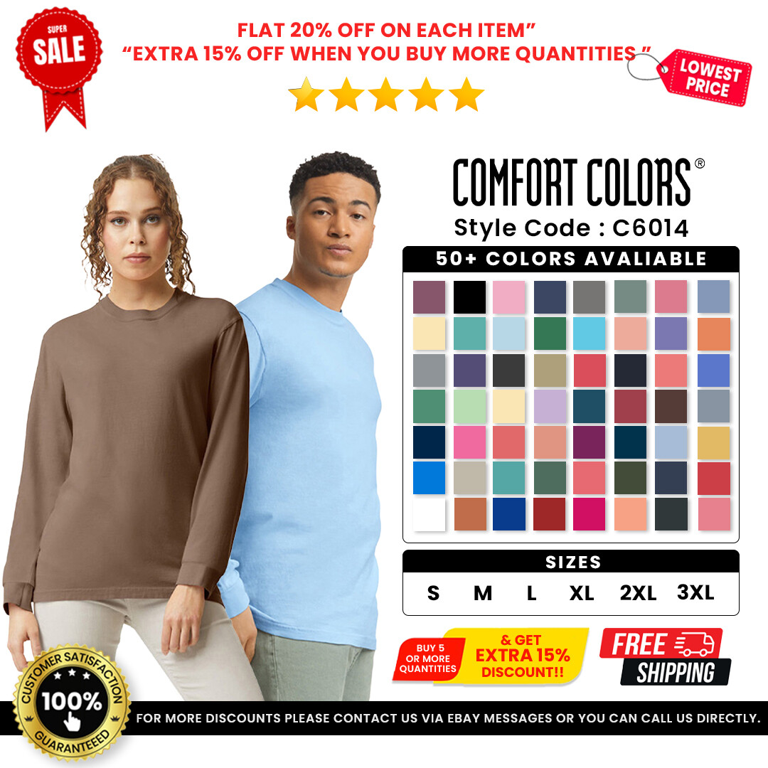 Comfort Colors C6014 Adult Cotton Long Sleeve Tee Garment Dyed RS T-Shirt