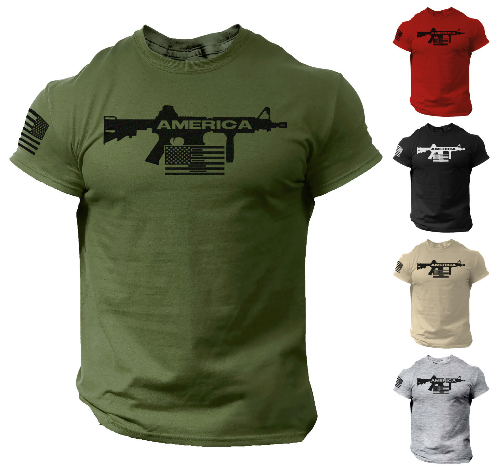 Men America Gun T Shirt US Flag 2nd Amendment Military Veteran T-Shirt