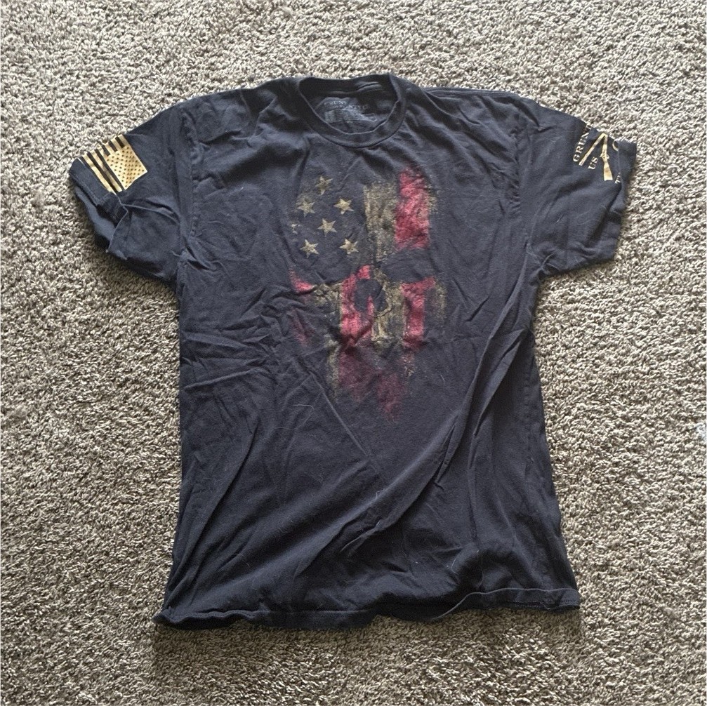 Grunt Style This We’ll Defend Black American Flag Graphic Tagless Tee L