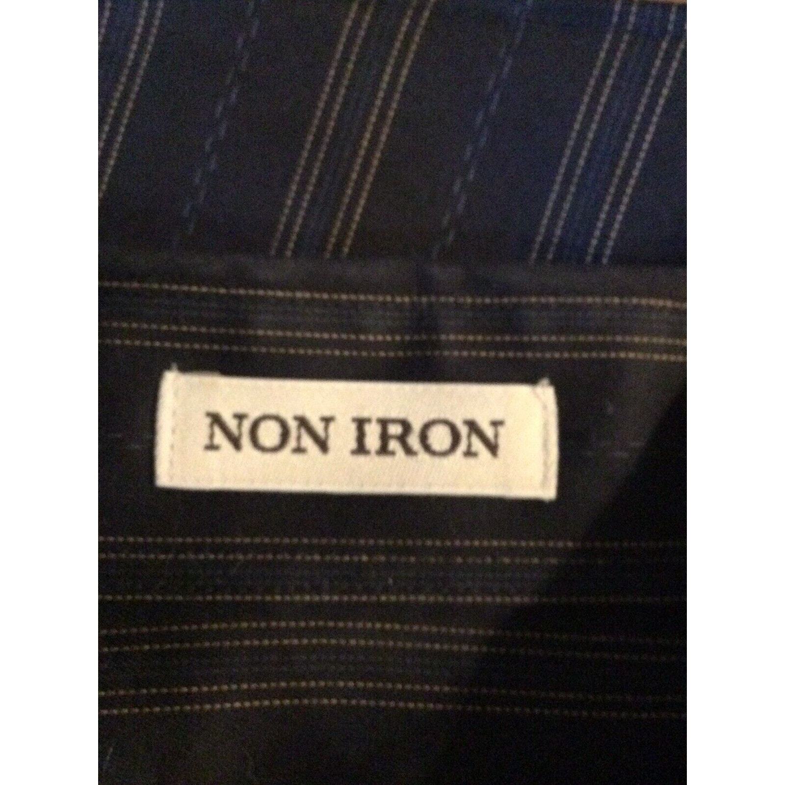 Pronto-Uomo Non Iron Blk Stripe L/S w/Pocket Button Down Dress Shirt Size Large