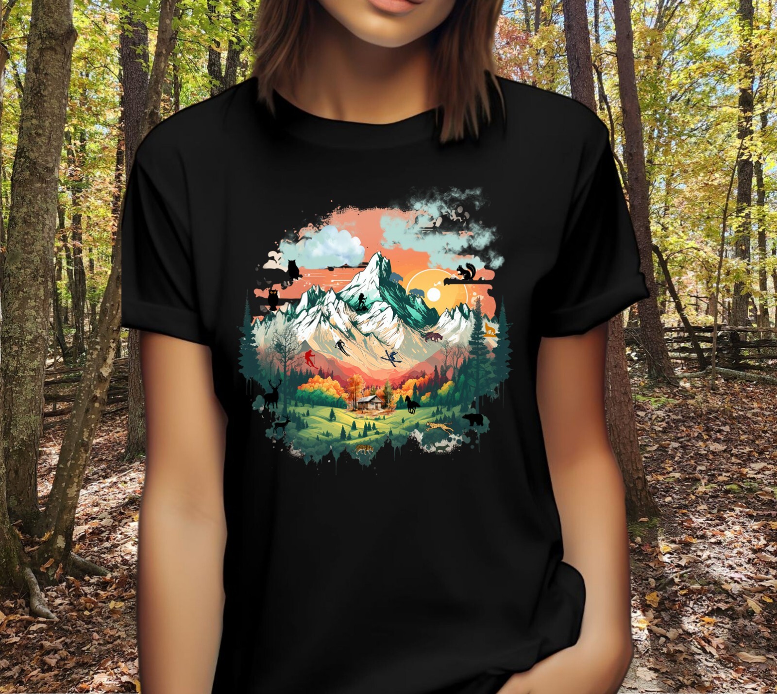 Classic Outdoor Wilderness Mountain Scene Graphic T-Shirt, Unisex S – XL